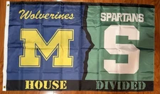 Michigan State Spartans Wolverines House Divided Logo Flag 3x5Ft Rivalry Gift