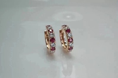 2Ct Round Cut Lab Created Red Ruby Huggie Hoop Earrings 14K Yellow Gold Plated