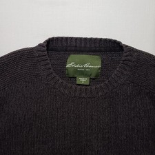 Eddie Bauer Mens Pullover Waffle Knit Cotton Sweater Medium Brown Crew Neck