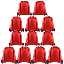 12 PCS Drawstring Backpack Bags Sport Gym Sack Cinch Bulk School Travel Red