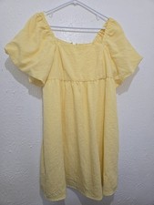 Yellow Square Neck Flutter Sleeve Elastic Waist A-Line Midi Dress L