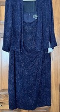 Alex Evenings Women's Tea-Length Dress Navy Blue Sleeveless W/ Jacket 20W NWT