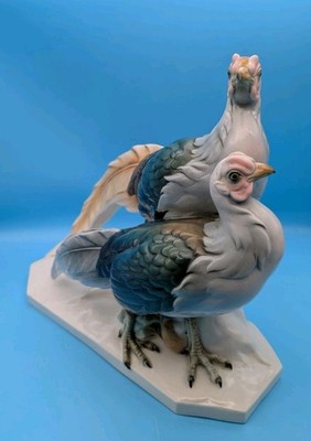 Antique German Porcelain Pheasant Pair Figurine 36cm Crown L Lenck Passau
