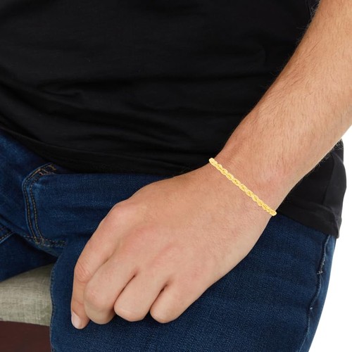Floreo 10k Yellow Gold 4mm Solid Rope Chain Diamond Cut Bracelet or Anklet - Bild 3 von 4