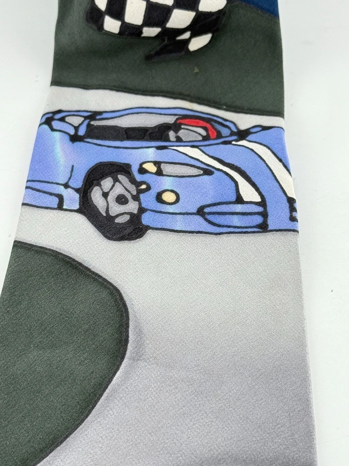 Corbata Robert Daskal 100 % seda coche de carreras Wayne Fellman arte a cuadros bandera corbata Foto 3 de 4