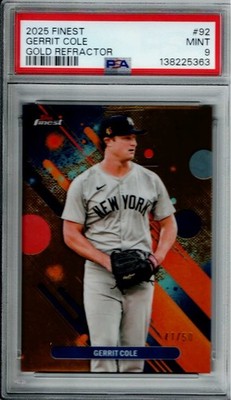 2025 Topps Finest #92 GERRIT COLE New York Yankees /50 GOLD REFRACTOR MT PSA 9