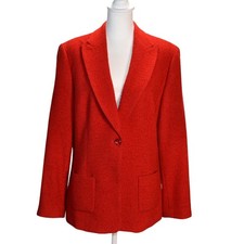 Talbots Blazer Womens 14 Red Excellent Italian Wool Blend Boucle Office Jacket