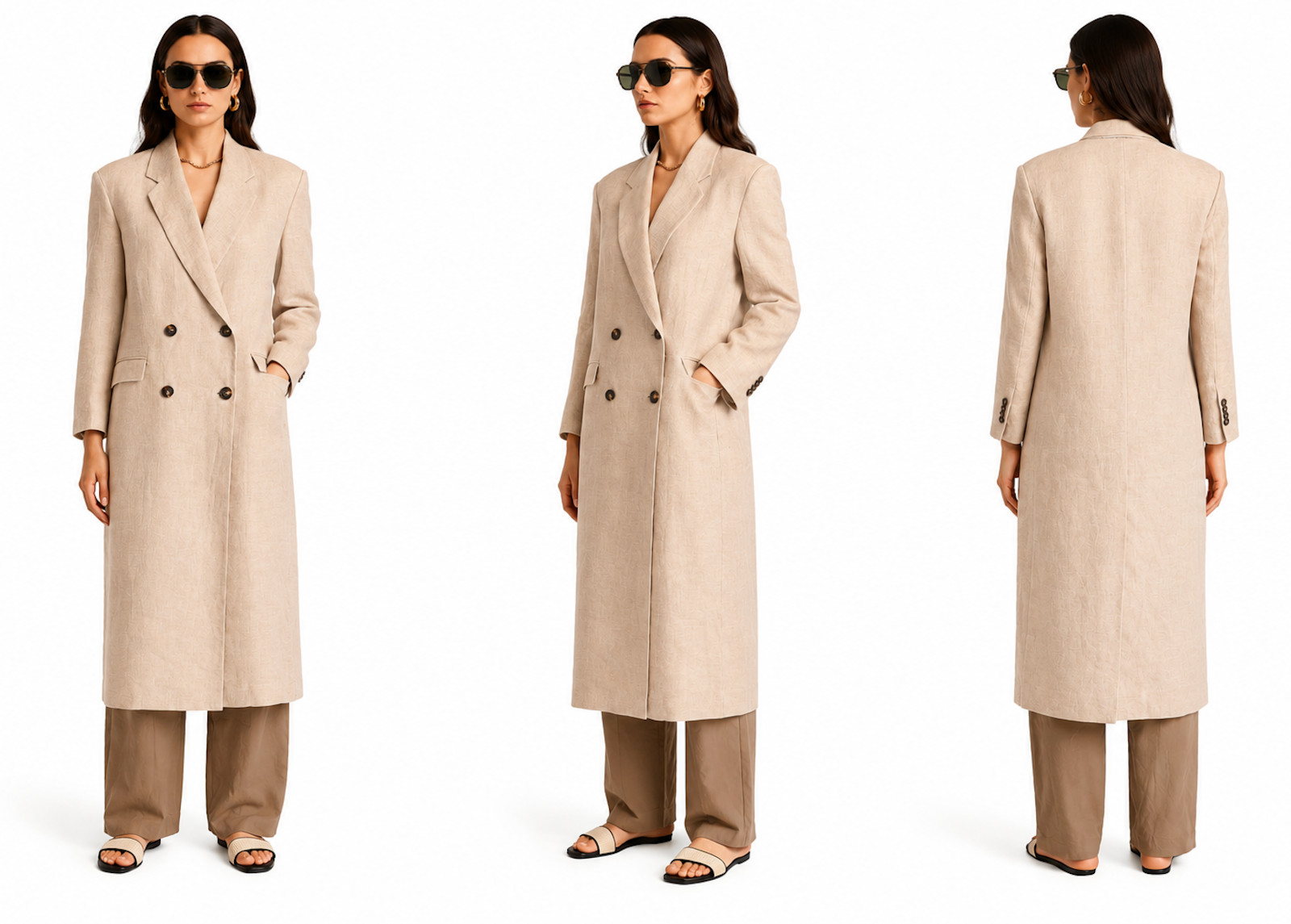Brunello Cucinelli Double-Breasted Leinenmantel With Bead Trim Parka Coat image 3