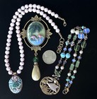 Pink Flamingo Jewelry Lot - Resin Cameo Brooch and Necklaces - NOS 3 Pc Lot — photo 1