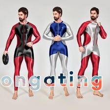 AMORESY Men's Shiny Jumpsuits Tracksuits Cycling Tights Fitness Jogging Surfing