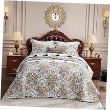 California King Bedspread - King/Cal King 120"x118" White/Khaki/Grey