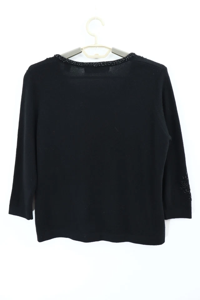 Suéter suéter de cachemir negro con cuentas VALERIE STEVENS para mujer manga 3/4 M Foto 2 de 4