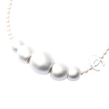 Chanel Coco Mark Necklace Stainless Steel Faux Pearl Women Silver One Size