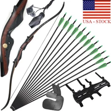 Archery 62" Wooden Riser 20-50lbs Takedown Longbow Recurve Bow&12X arrows set