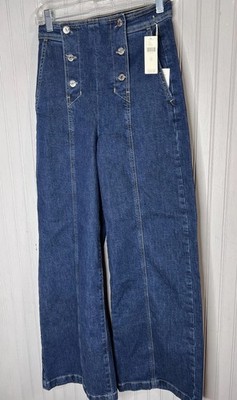 Etica Jeans Womens 25 Blue Violette Sailor Wide Leg High Rise Denim NEW $218