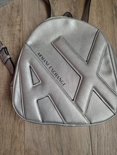 Armani Exchange Zaino Donna Ecopelle Argento Metallico Logo AX Chiusura Zip