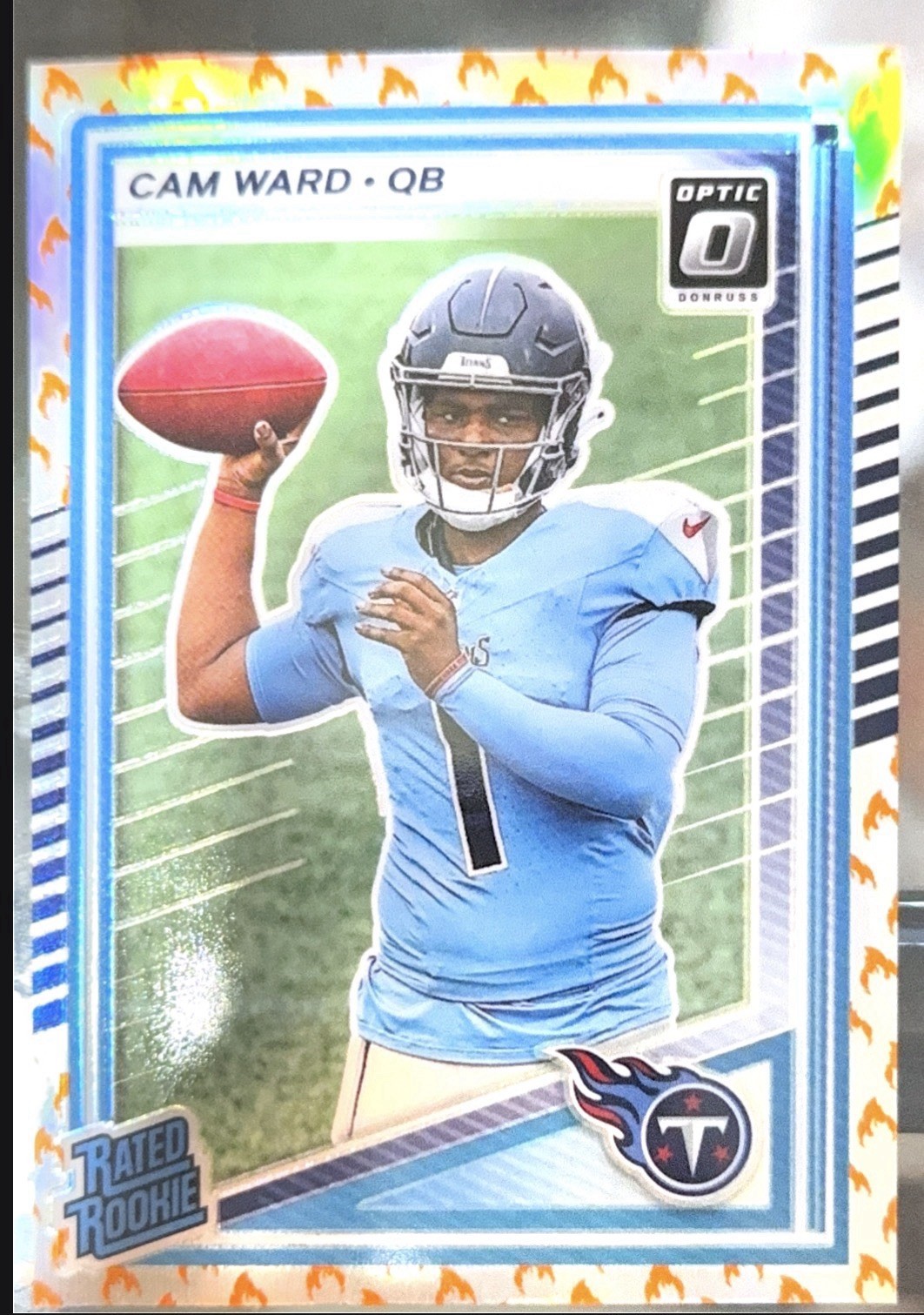 2025 Donruss Optic Cam Ward Rated Rookie Fire Emoji SSP #293 Tennessee Titans
