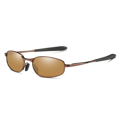 Polarized Sunglasses Rectangular Wrap Metal Frame UV400 Protection (Brown, 53)