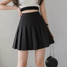 Black Jk Pleated Skirts Women High Waist Sweet Preppy Zipper Button Dancing Skir