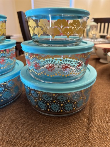 3 Pioneer Woman Nesting Mixing Bowls w/ Lids Glass Food Storage 2, 4 & 7 cup