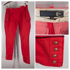 Roberto Just Cavalli Y2K Red Military Band Pants Trousers 29 Italy Button Cuff