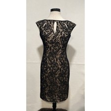 Maggy London Black Floral Lace Cutout Sheath Dress Nude Lining Women 4 Indie LBD