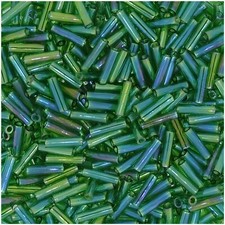 Miyuki Bugle Beads Size 2, 6mm, 17 Gram Tube, Green AB BGL2-179