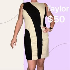 Taylor Black & White Colorblock Bodycon Sheath Knee Length Dress Women's 8