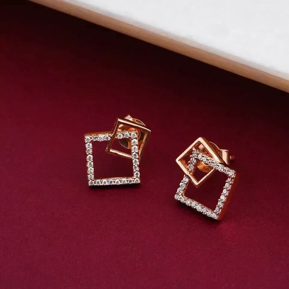 Women’s 2Ct Round White Diamond Stud Earrings in 14K Rose Gold Plating