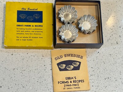 Vintage Old Swedish EBBA'S  Forms & Recipes Aluminum Tart Forms w/Recipes in Box