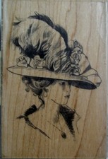 Lady with Hat 2-1/2 x 4 Inches Wood-mounted Rubber Stamp Inkadinkado