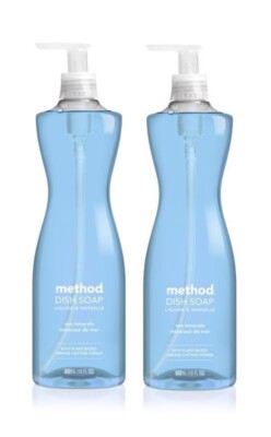 2 ~ Method Dish Soap Sea Minerals Scent W/Plant Based Grease Cutting Power 18 oz