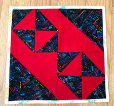 Quilted table topper , new handmade, 11x11 patched red and dark blue