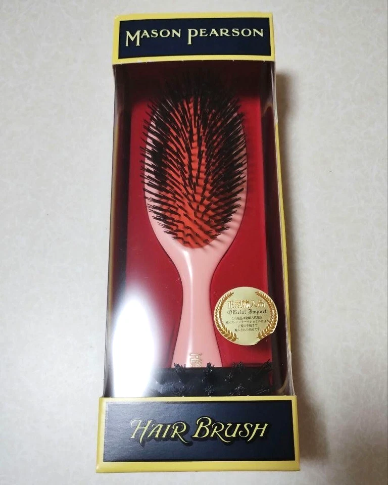 Mason Pearson B3 Handy Pure Boar Bristle Hairbrush Pink & Cleaning Brush Japan - Image 2 of 4