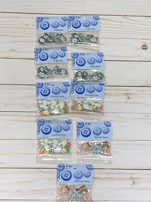 Lot of 9 Packs Assorted Dress It Up Jesse James Buttons - Mermaids, Owls & Sheep