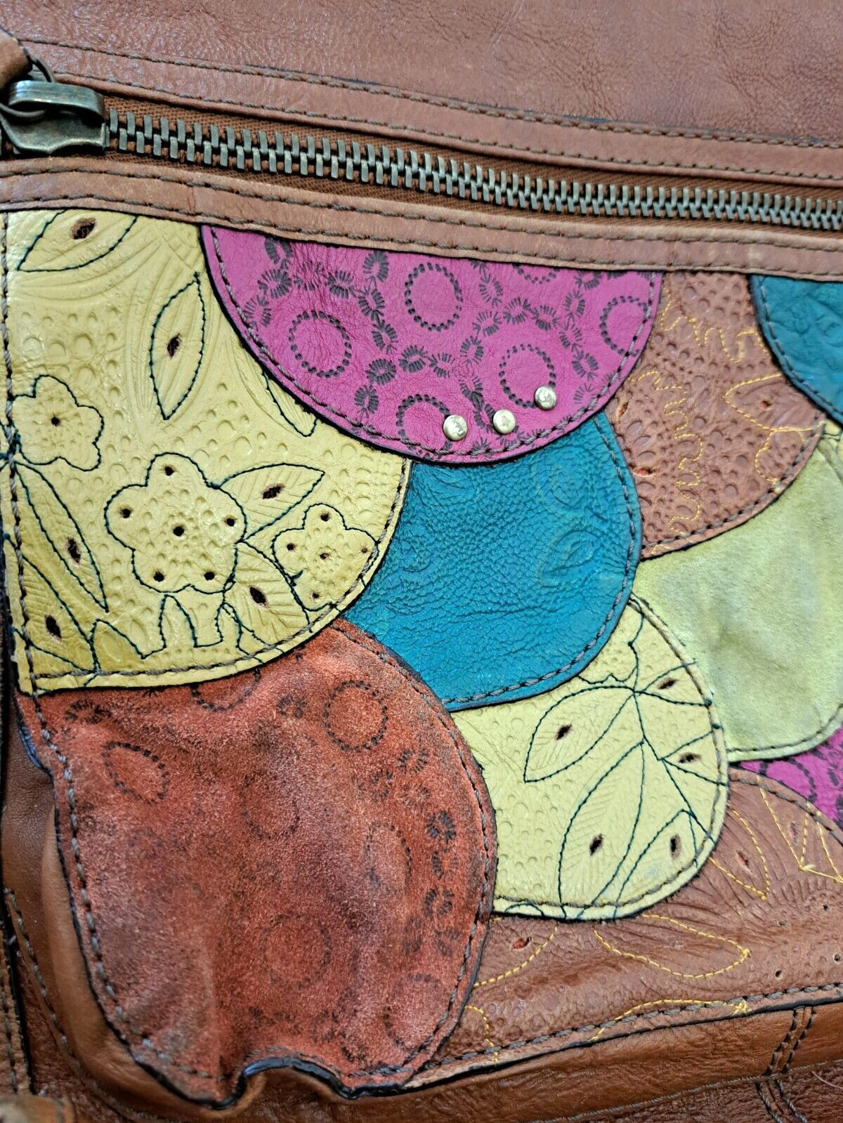 Fossil Multicolor Patchwork Leather Suede Pocket … - image 2