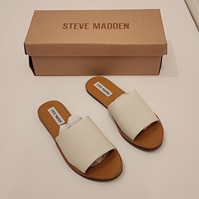 (取寄) スティーブマデン レディース グレース スライド サンダル Steve Madden women  Grace Slide Sandal White Leather Steve Madden Grace Slide Sandals, White Leather, Women's 5 New In