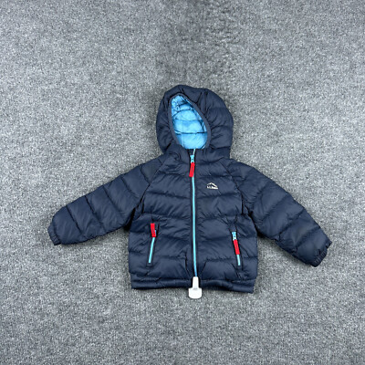 LL Bean Jacket Toddler 12-18 Months Blue Full Zip Hooded Puffer Goose Down Baby
