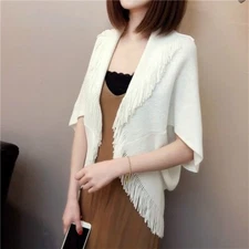 Ladies Cardigan Poncho Wrap Cape Shawl Knitted Cloak Batwing Sweater Top Tassel
