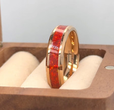 Men's Women's Wedding Ring Opal Promise Ring Opal Inlay Rose Gold Tungsten Band