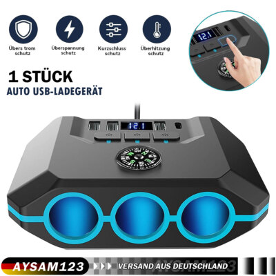 3 Fach Auto KFZ 3 USB 12V Zigarettenanzünder Doppelsteckdose Adapter Verteiler