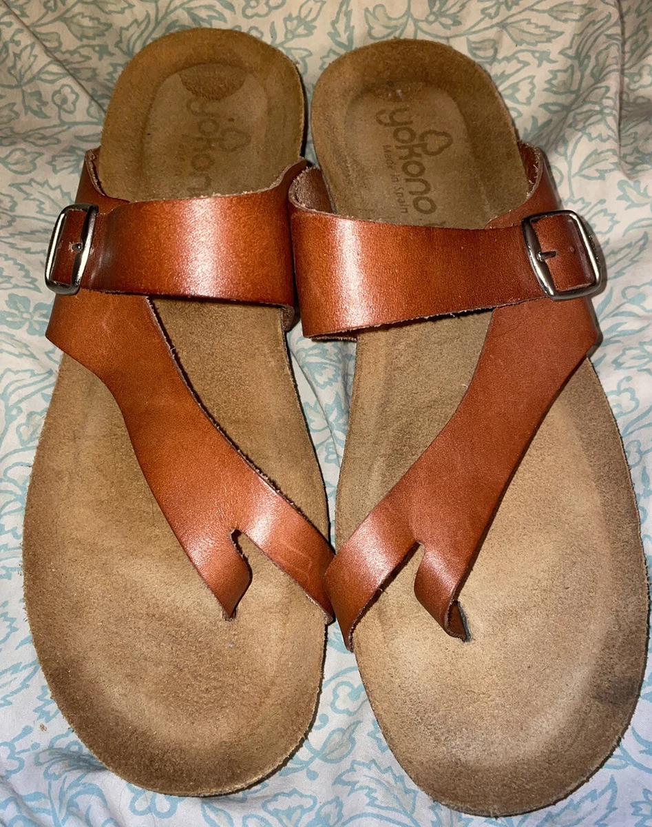 Yokono Brown Leather Buckle Slides Toe Loop Sandals | Women&#039;s US eBay