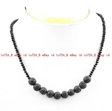 Natural 3mm Faceted Black Spinel &Black Lava Rock Gemstone Round Beads Necklace