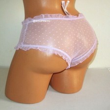 Victoria Secret Ruffled Cheeky Panty Size S Light Purple dot Mesh NWT