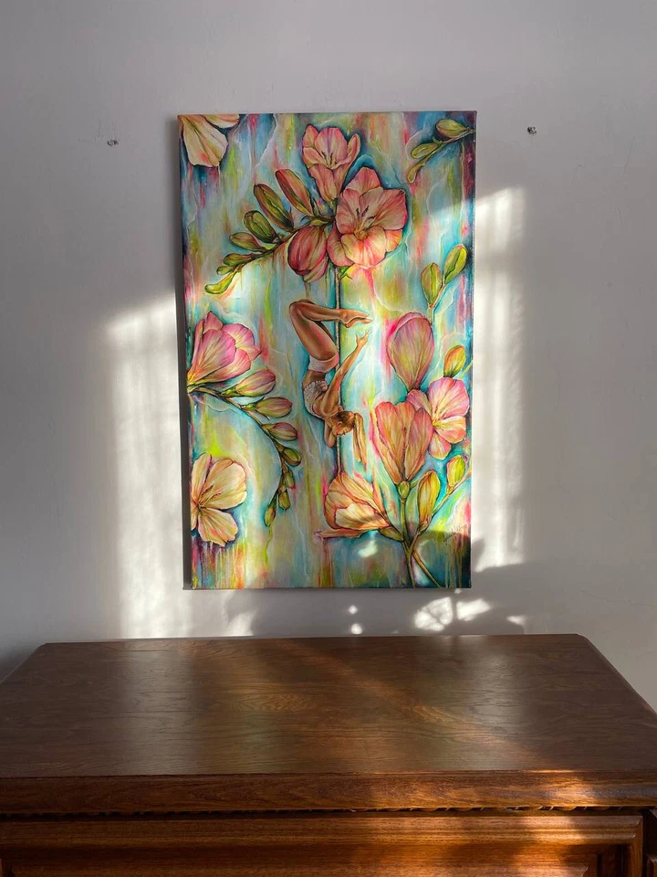 Original art oil painting by a Ukrainian artist "The girl on the pylon" gift - Image 3 of 4