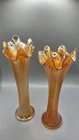 Fenton Carnival Marigold Iridescent Vase Ribbed Handkerchief 10" (Tiny Chip)