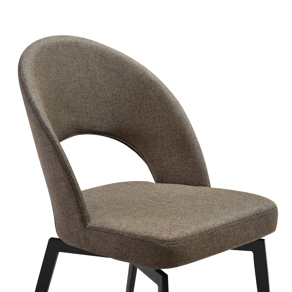 Cadeira de jantar estofada giratória Lucia em tecido marrom com pernas de metal preto -... - Imagem 3 de 4