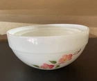 3 Vintage Fire King Anchor Hocking 8.5, 7.5, 6 Nesting Mixing Bowls Red Flowers