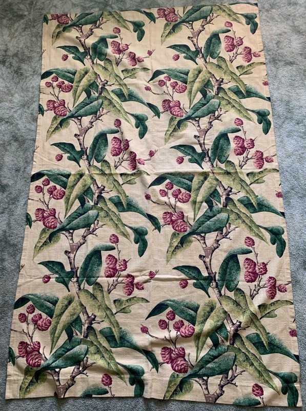 Vintage 1950s Barkcloth Curtain Drape Panel Leaves Pinecones Branches 43x70”
