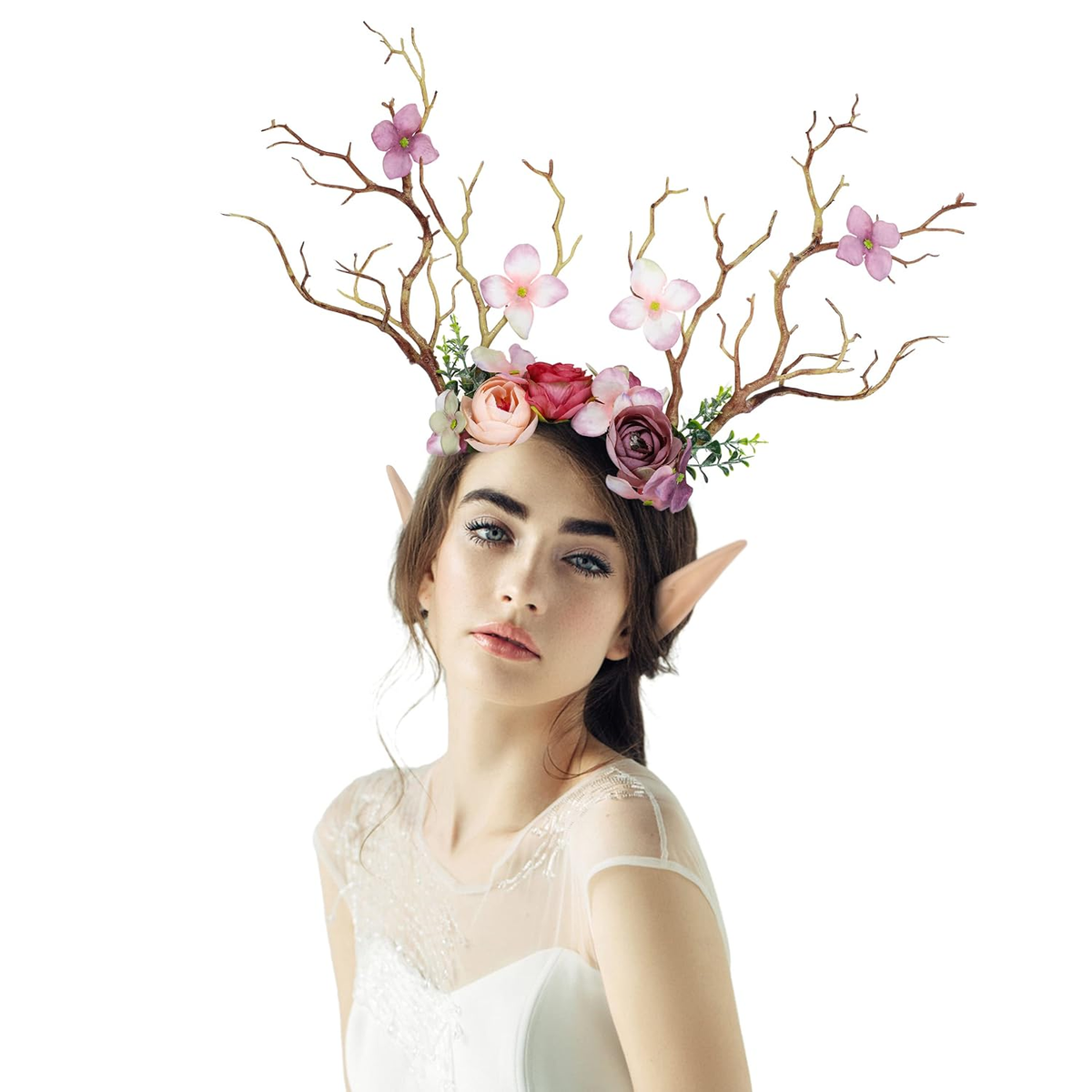 Handmade White Flower Antler Headpiece Woodland Reindeer Headband Forest Floral Amazon.com : MOSTORY Handmade White Flower Antler Headpiece  main image 4
